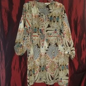 Cream colored w/ "fall color" pattern dress